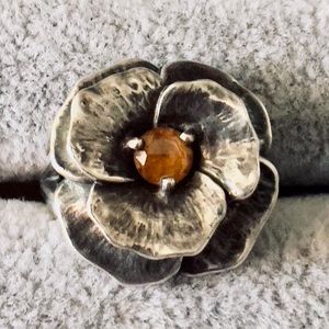 RETIRED James Avery sterling silver Flower ring with citrine center stone